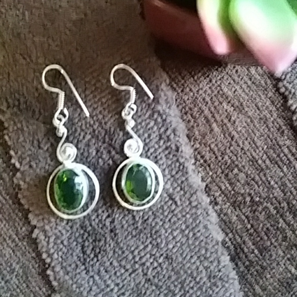 Green Stone Dangle Earrings - Picture 2 of 3